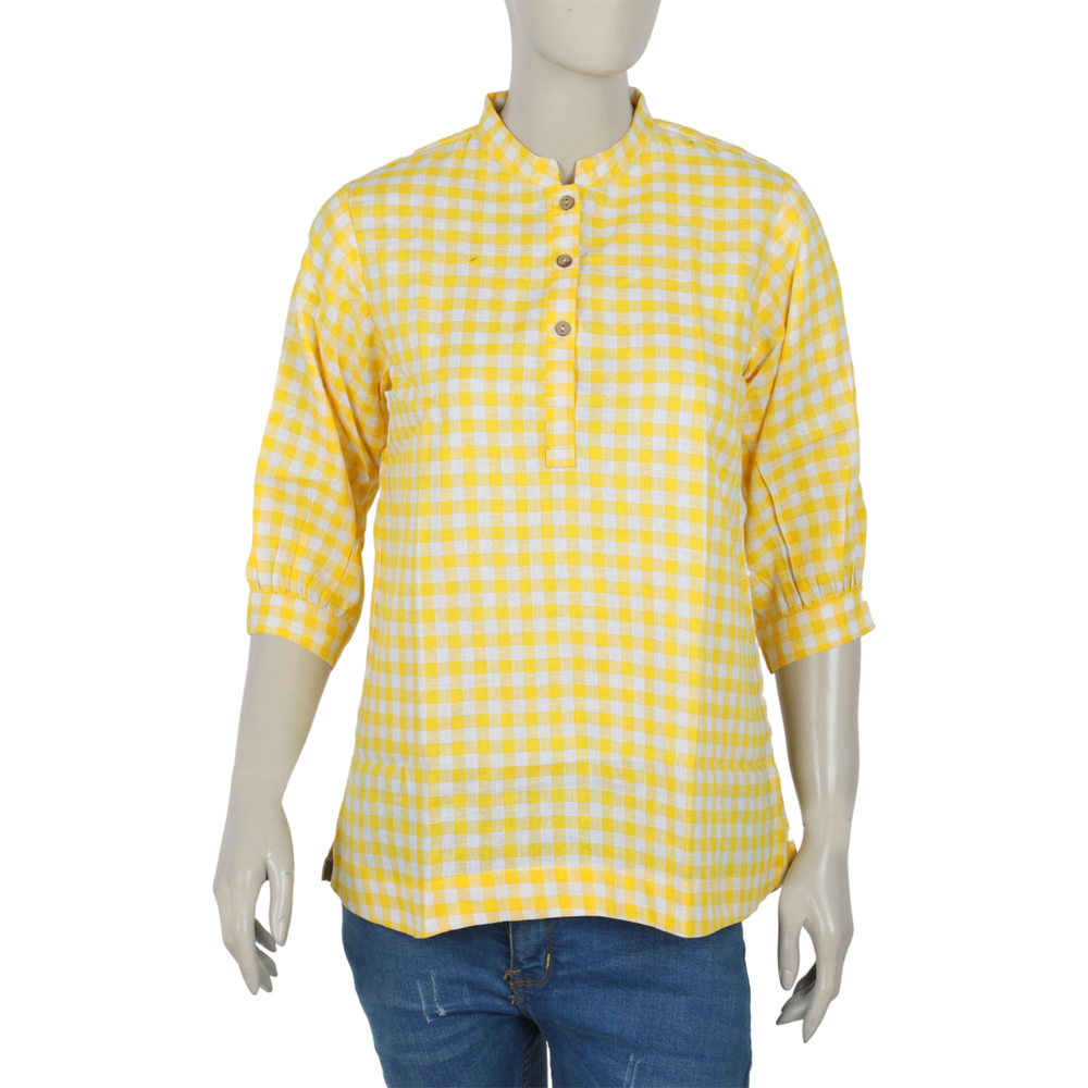 Women's Check Western Top - Yellow, Women T-Shirts & Tops, Chase Value, Chase Value