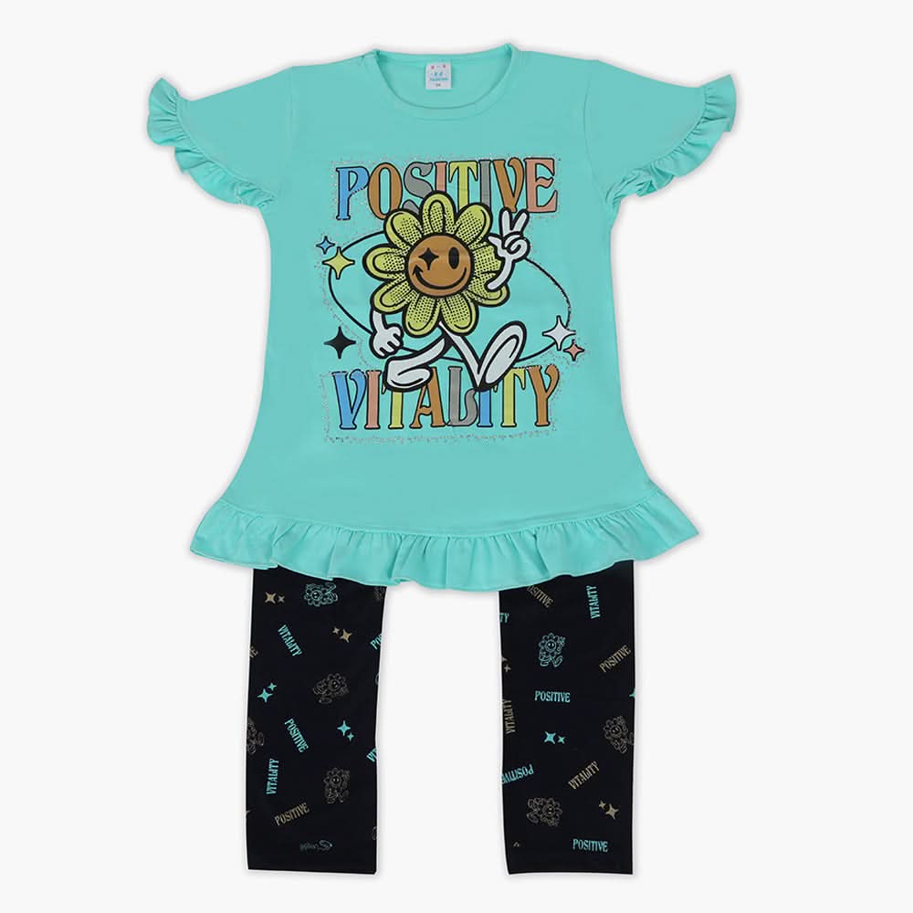 Girls Half Sleeves Suit - Sea Green, Girls Suits, Chase Value, Chase Value