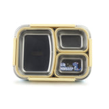 Stainless Steel Lunch Box Three Compartments-Yellow, Tiffin Boxes & Bottles, Chase Value, Chase Value