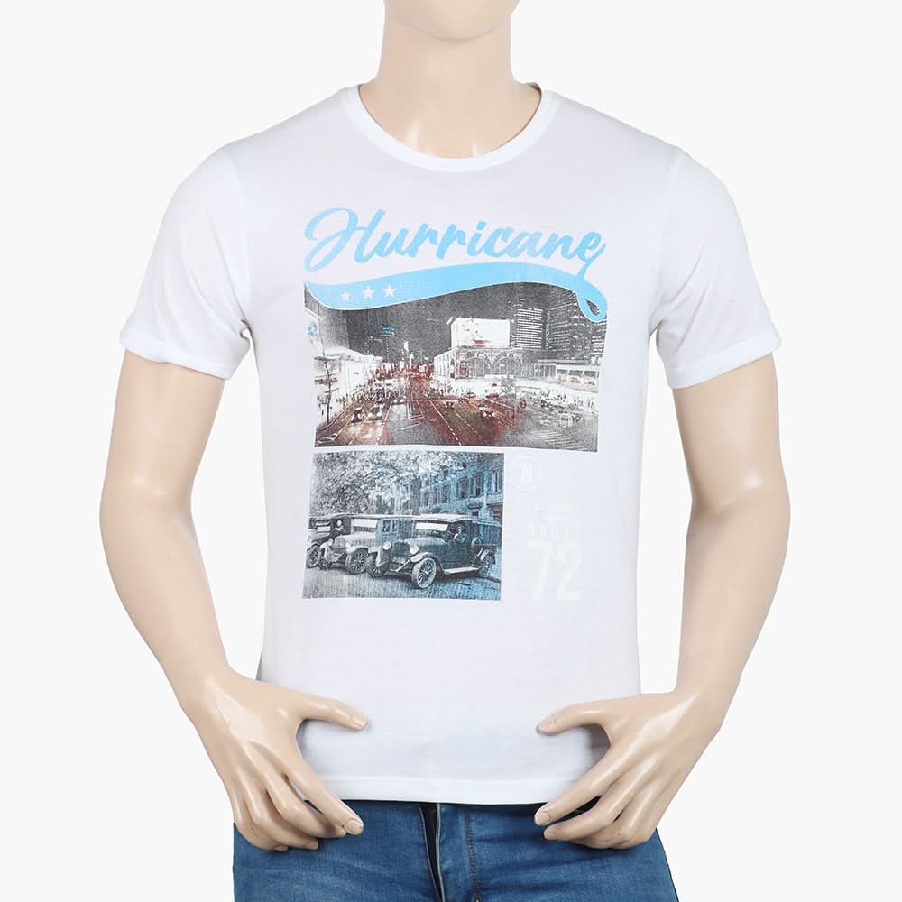 Men's Half Sleeves Round Neck Printed T-Shirt - White, Men's T-Shirts & Polos, Chase Value, Chase Value