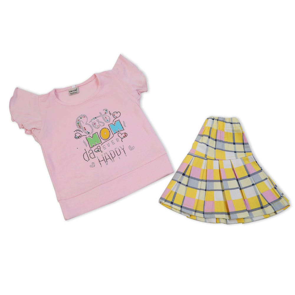 Girls Half Sleeves Skirt Suit - Pink, Girls Suits, Chase Value, Chase Value