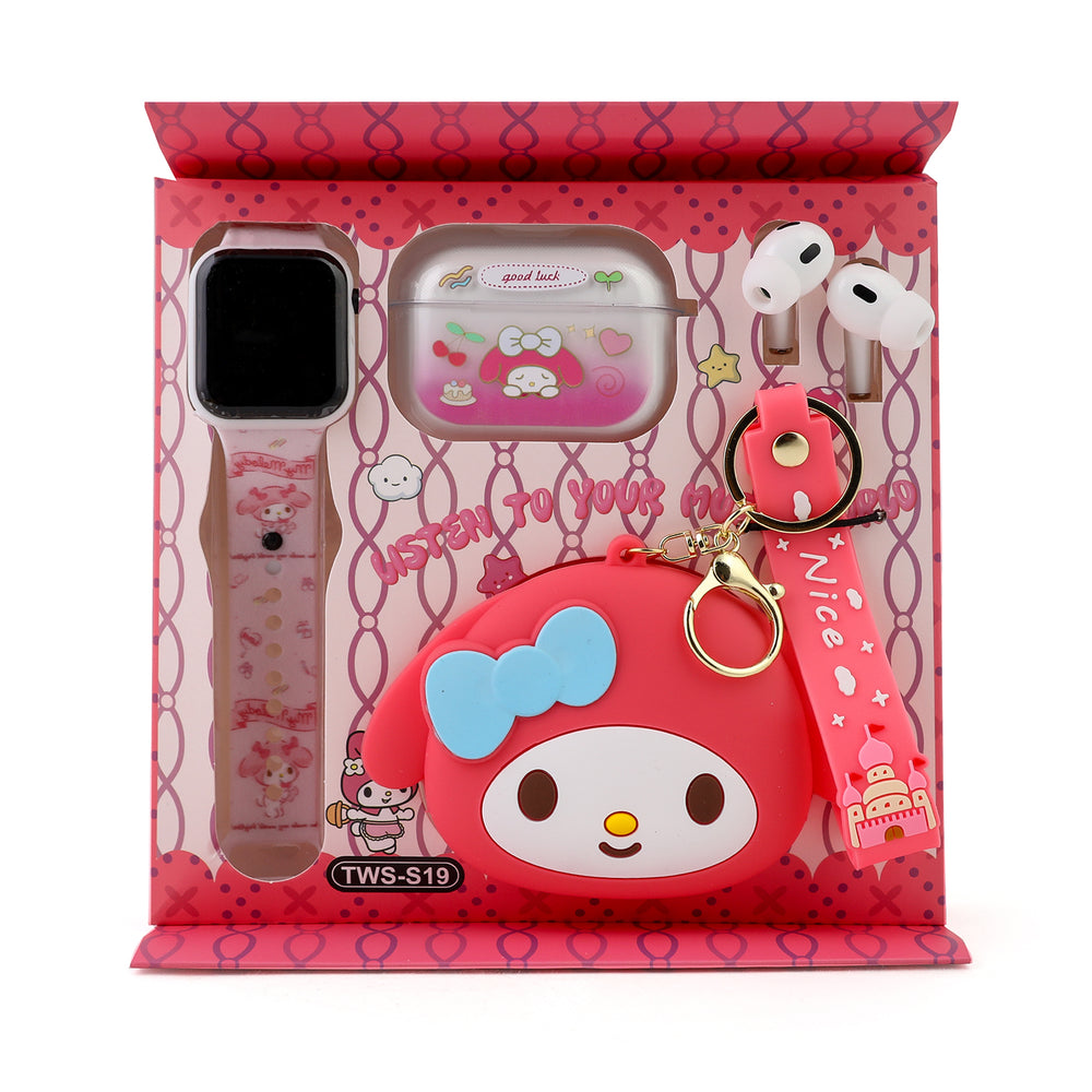 LABUBU LED Watch TWS S05 - 5 in 1 Smart Gadget Gift Set for Kids - Dark Pink, Kids Watches, Chase Value, Chase Value