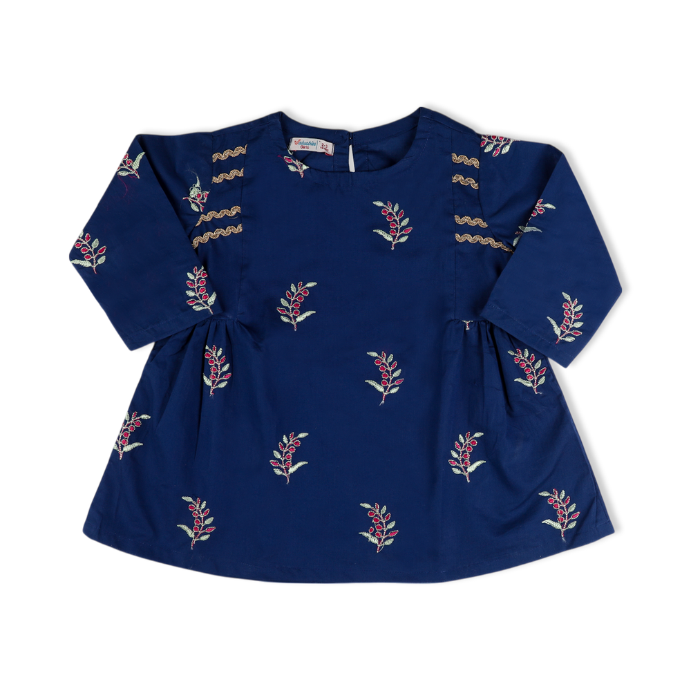 Girls Embroidered Kurti - Navy Blue, Girls Kurti, Chase Value, Chase Value