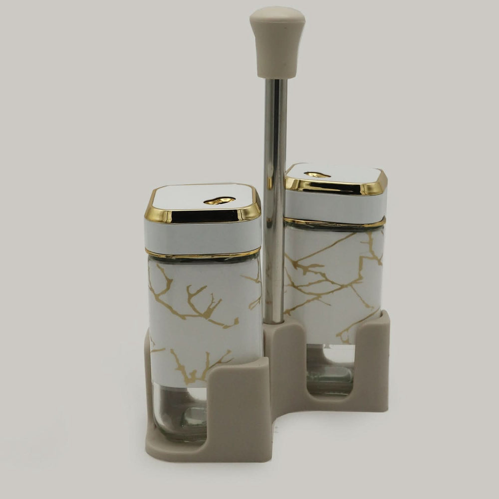 Salt & Pepper Glass With Stand - White, Spice Boxes, Chase Value, Chase Value