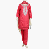 Women's Raw Silk With Embroidered 3Pcs Suit - Red, Women Shalwar Suits, Chase Value, Chase Value