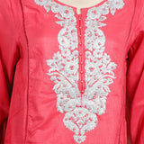 Women's Raw Silk With Embroidered 3Pcs Suit - Red, Women Shalwar Suits, Chase Value, Chase Value