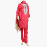 Women's Raw Silk With Embroidered 3Pcs Suit - Red, Women Shalwar Suits, Chase Value, Chase Value