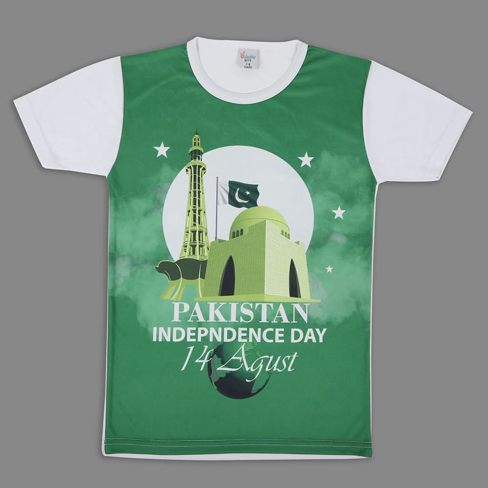 Boys Half Sleeves Azadi T-Shirt - Green, Boys T-Shirts, Chase Value, Chase Value