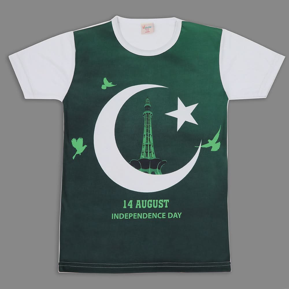 Valuable Girls Independence Day Half Sleeves T-Shirt - Green & White, Girls T-Shirts, Chase Value, Chase Value