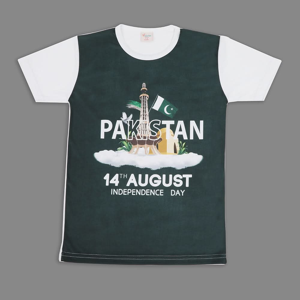 Valuable Girls Independence Day Half Sleeves T-Shirt - Green & White, Girls T-Shirts, Chase Value, Chase Value