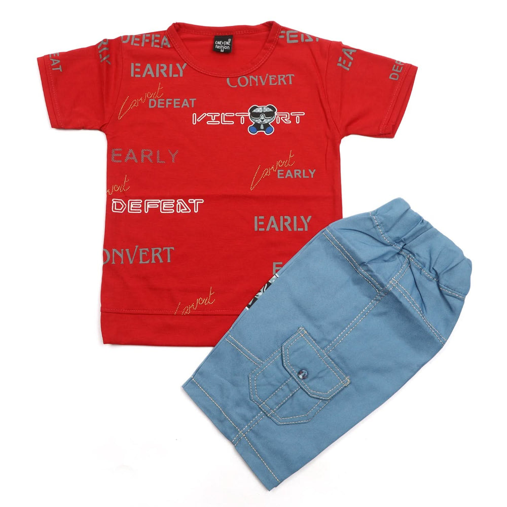 Boys Half Sleeves Short Suit - Red, Boys Sets & Suits, Chase Value, Chase Value