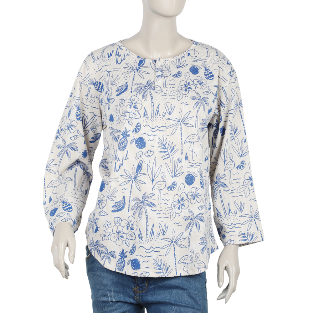 Women's Full Sleeves Printed Top - Blue, Women T-Shirts & Tops, Chase Value, Chase Value