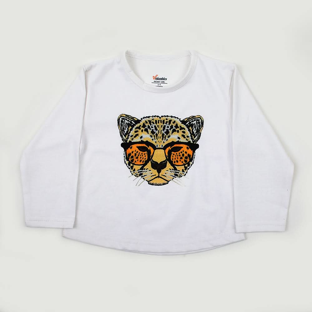 Newborn Girls Full Sleeves T-Shirt - White, Newborn Girls T-Shirts, Chase Value, Chase Value