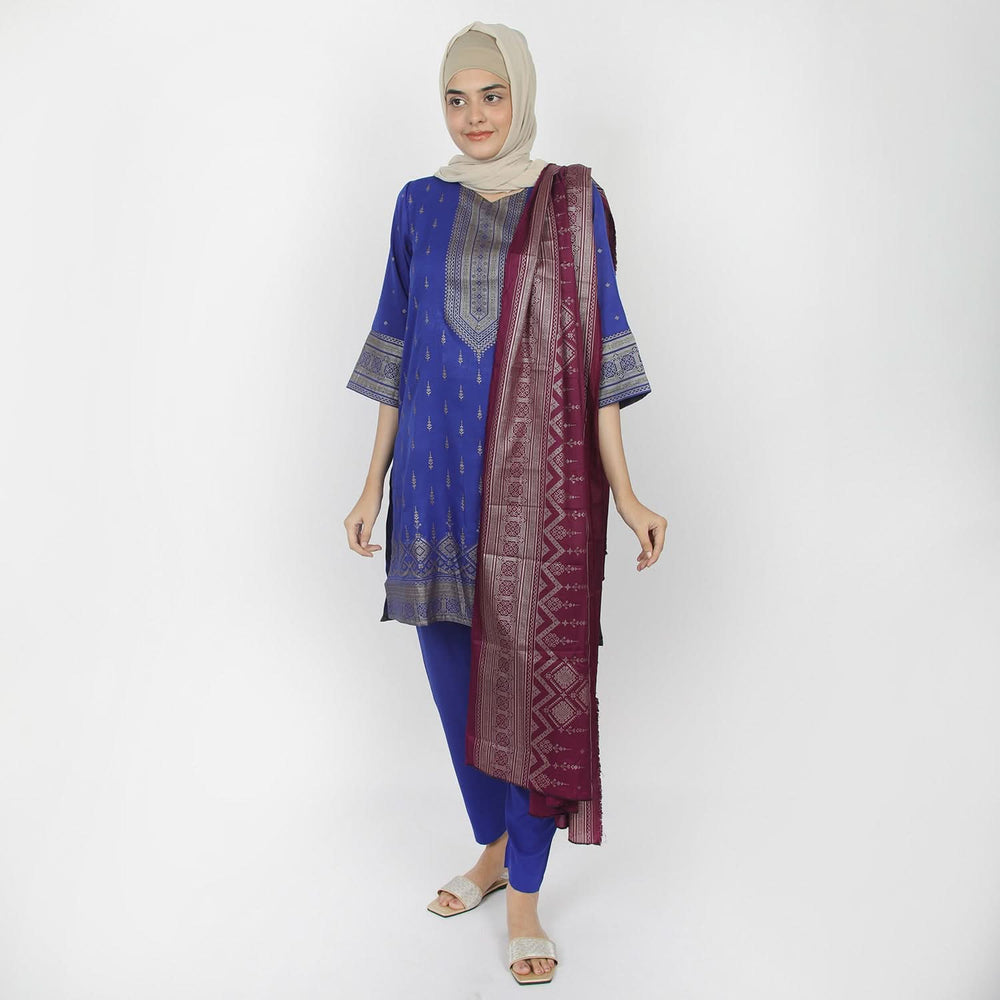 Women's Printed Stitched 03pcs Suit - Dark Blue, Women Shalwar Suits, Chase Value, Chase Value