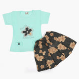 Girls Half Sleeves Skirt Suit - Cyan, Girls Suits, Chase Value, Chase Value