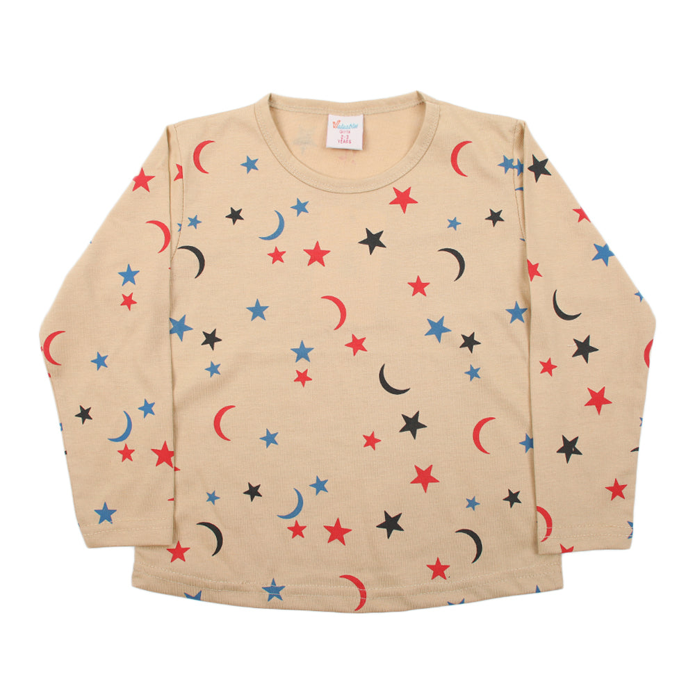 Girls Full Sleeves T-Shirt - Light Brown, Girls T-Shirts, Chase Value, Chase Value