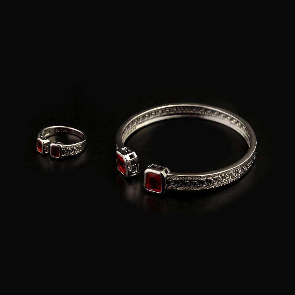 Women's Fancy Kara With Ring - Silver, Women Bangles & Bracelets, Chase Value, Chase Value