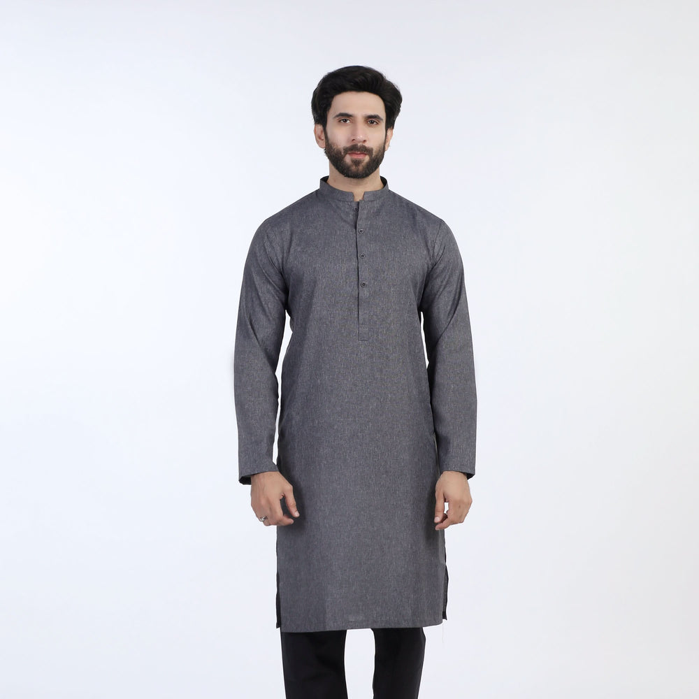Men's Slim Fit Plain Kurta - Grey, Men's Kurtas, Chase Value, Chase Value