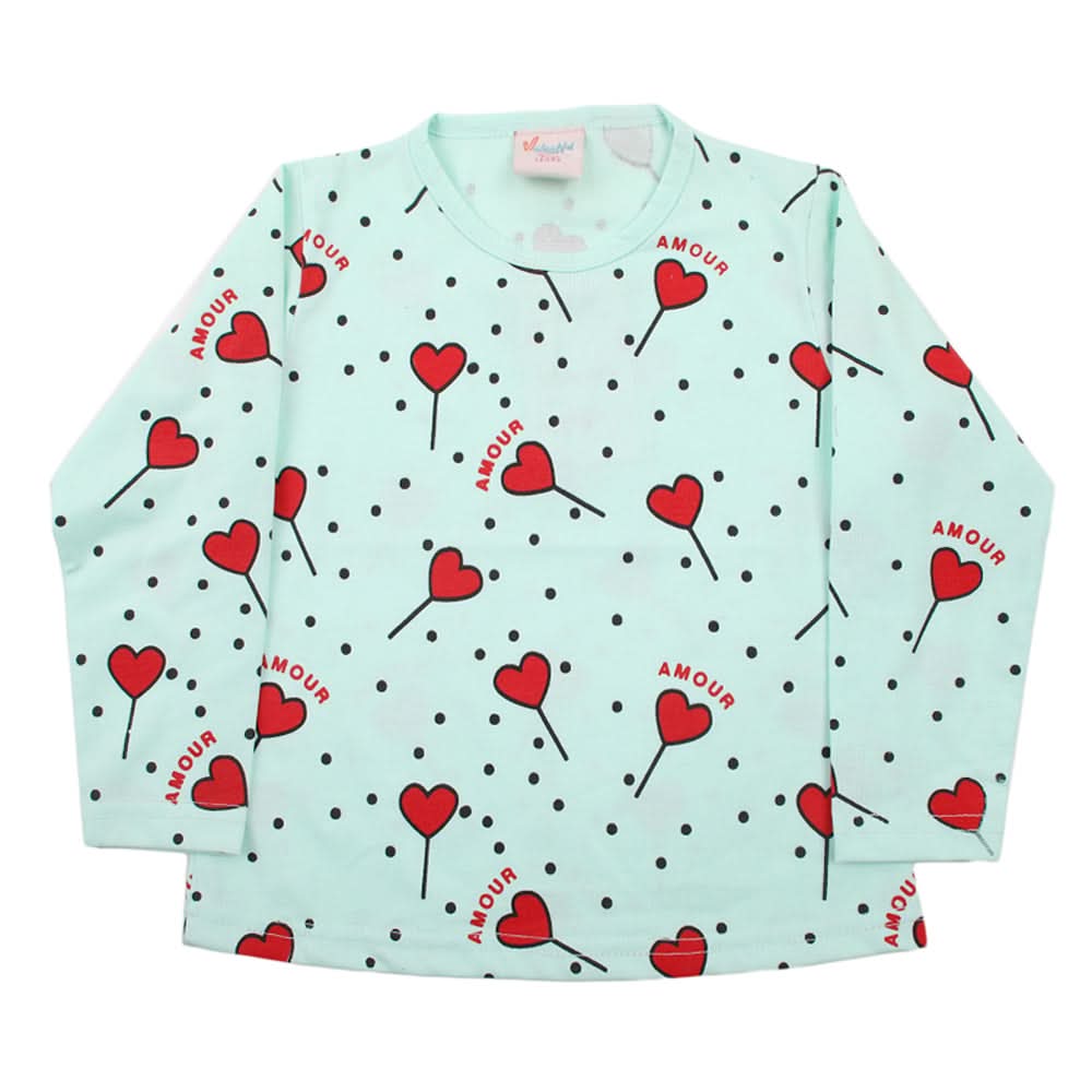 Girls Full Sleeves T-Shirt - Cyan, Girls T-Shirts, Chase Value, Chase Value
