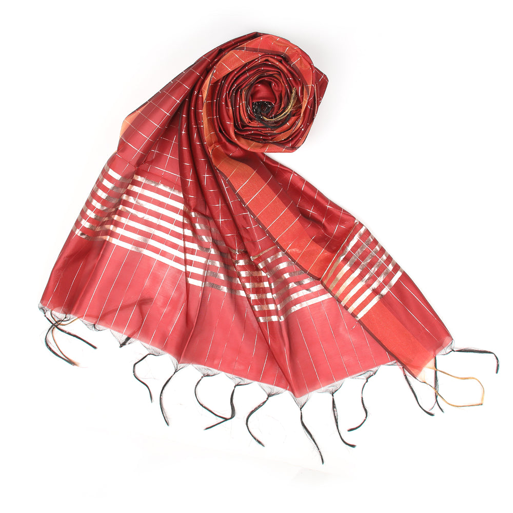 Women's Yarn Dyed Lichi Dupatta - Red, Women Dupatta, Chase Value, Chase Value