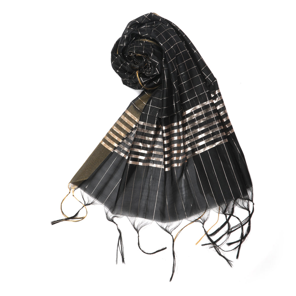 Women's Yarn Dyed Lichi Dupatta - Black, Women Dupatta, Chase Value, Chase Value