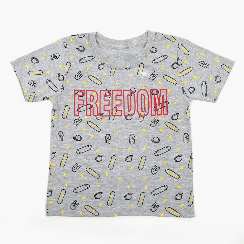 Boys Printed Half Sleeves T-Shirt - Grey, Boys T-Shirts, Chase Value, Chase Value