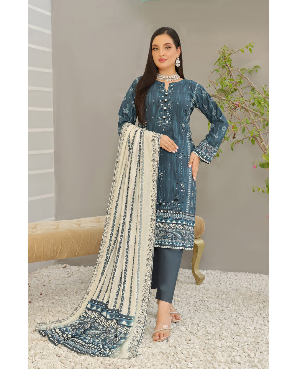 Gulfishan By RA-Bin Hameed Embroidered Unstitched 3Pcs Suit With Shawl - SF-2018, Women, 3Pcs Shalwar Suit, Rana Arts, Chase Value
