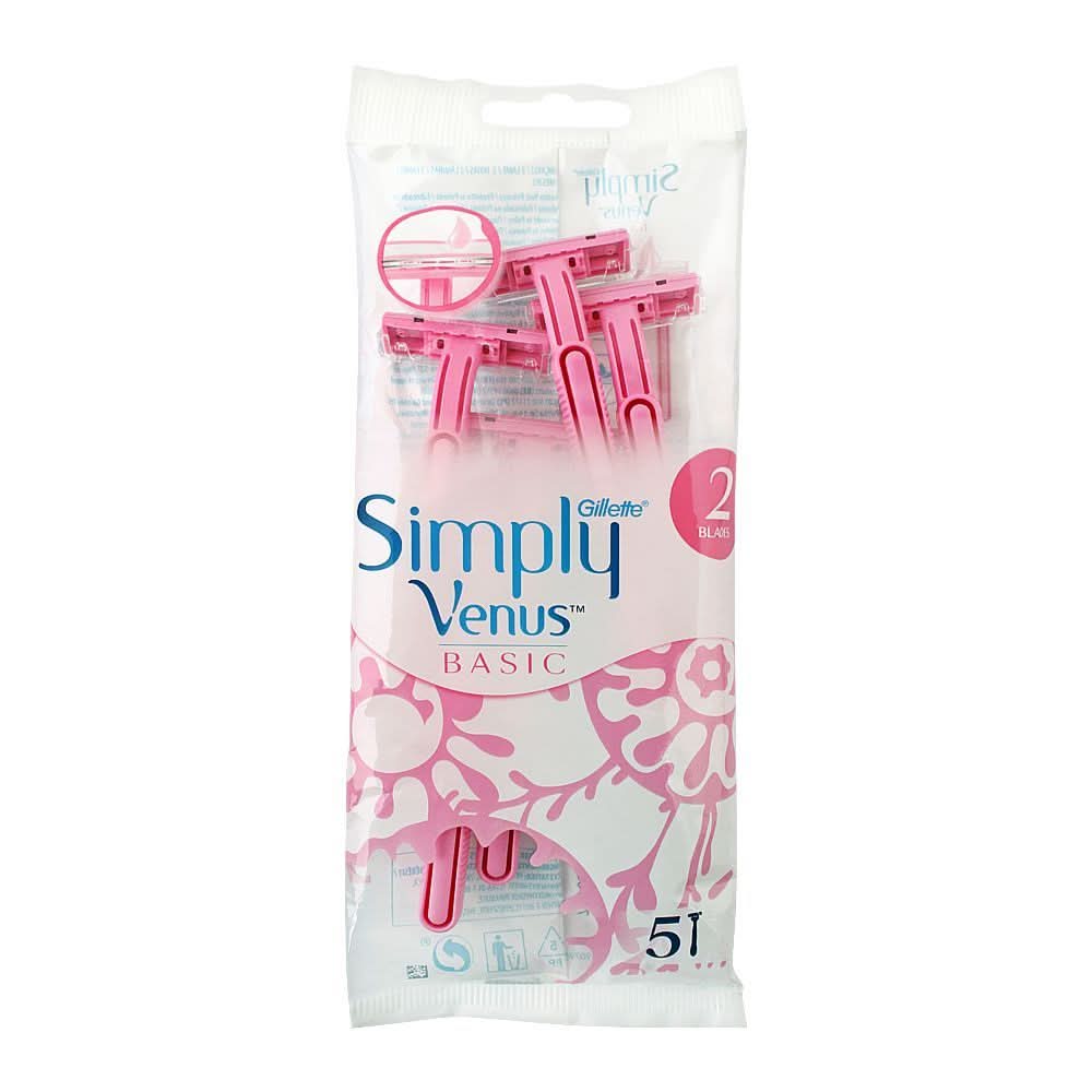 Gillette Simply Venus Basic 2 Blades Disposable Razor, 5-Pack, Razor & Cartridges, Gillette, Chase Value