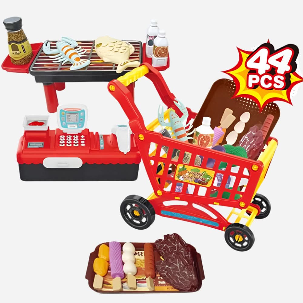 3 in 1 BBQ Shopping Cart Cash Register - Red, Educational Toys, Chase Value, Chase Value