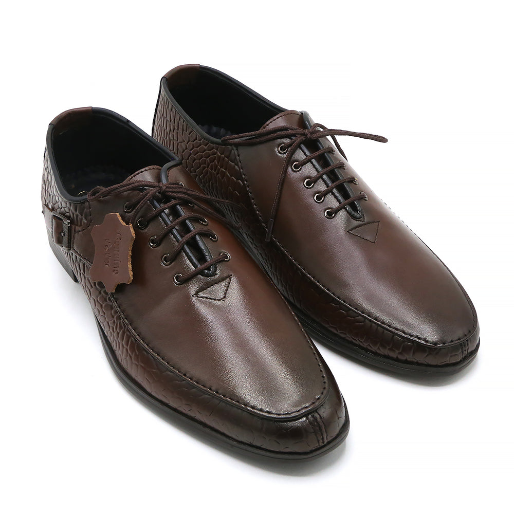 Eminent Croc Texture Formal Lace Up Shoes - Mustard, Men's Formal Shoes, Eminent, Chase Value