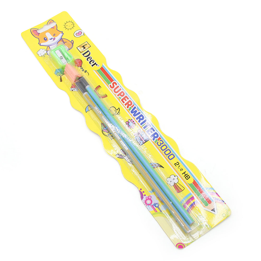 Deer Super Writer Pencil With Sharpener Eraser Combo, Pencil Boxes & Stationery Sets, Deer, Chase Value