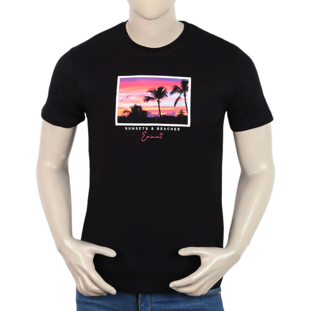 Eminent Men's Round Neck Half Sleeves Printed T-Shirt - Black, Men's T-Shirts & Polos, Eminent, Chase Value