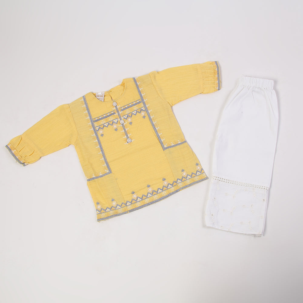 Girls Embroidered Shalwar Suit - Yellow, Girls Shalwar Kameez, Chase Value, Chase Value