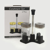 Salt & Pepper Glass With Stand - Black, Spice Boxes, Chase Value, Chase Value