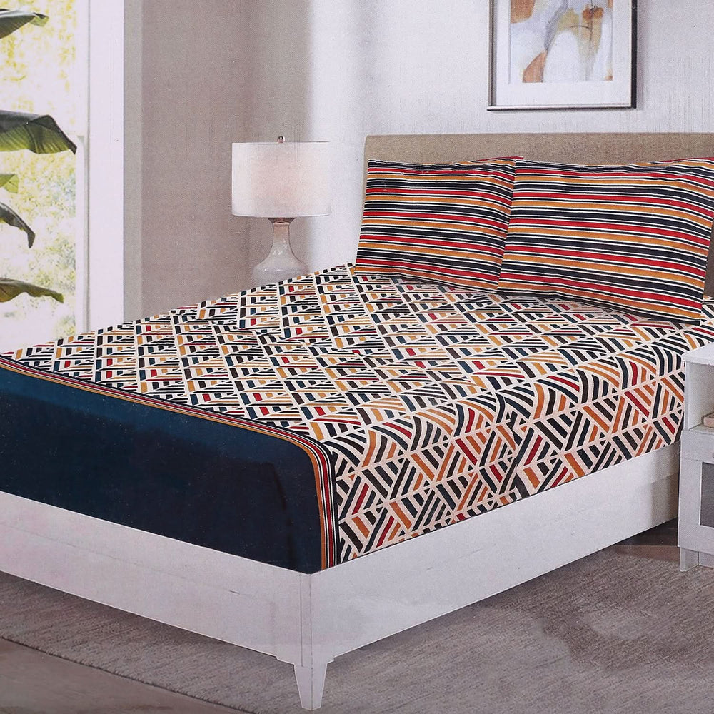 Fitted Bed Sheet With 2 Pillow - Multi Color, Single Size Bed Sheet, Valuable, Chase Value