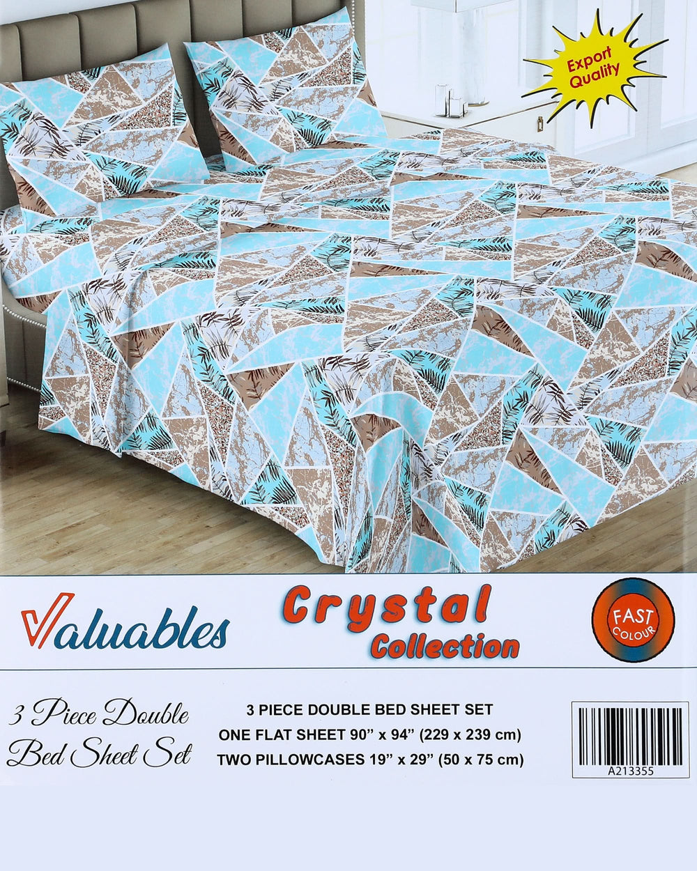 Valuable Crystal Collection 3 Piece Double Bedsheet 90X96", Double Size Bed Sheet, Chase Value, Chase Value