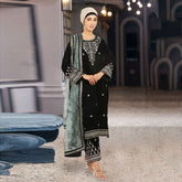 Eminent Women's Velvet Embroidered Unstitched Suit With Embroidered Shawl - Green, Women, 3Pcs Shalwar Suit, Eminent, Chase Value