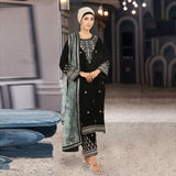 Eminent Women's Velvet Embroidered Unstitched Suit With Embroidered Shawl - Green, Women, 3Pcs Shalwar Suit, Eminent, Chase Value