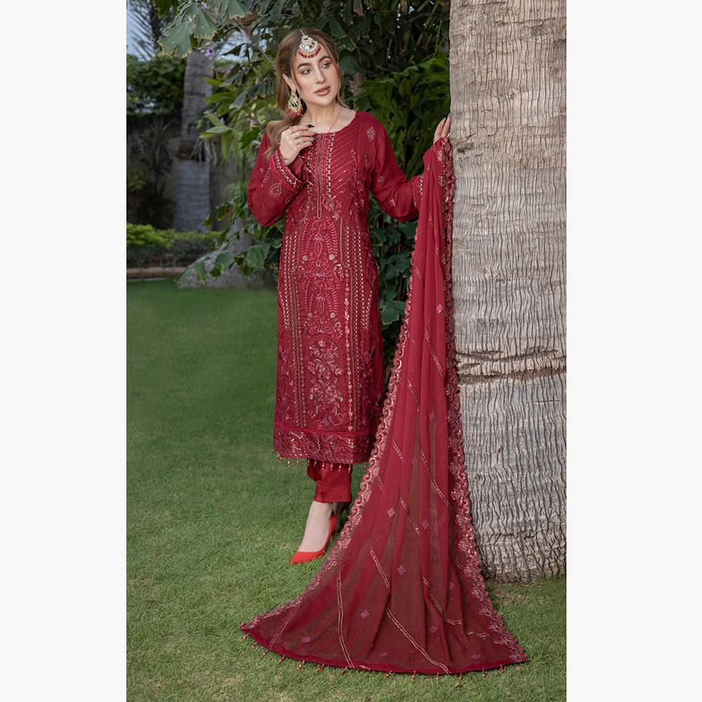 Schick Jhoom Luxury Chiffon Heavy Embroidered Unstitched 3Pcs Suit - 6, Women, 3Pcs Shalwar Suit, MI Creation, Chase Value