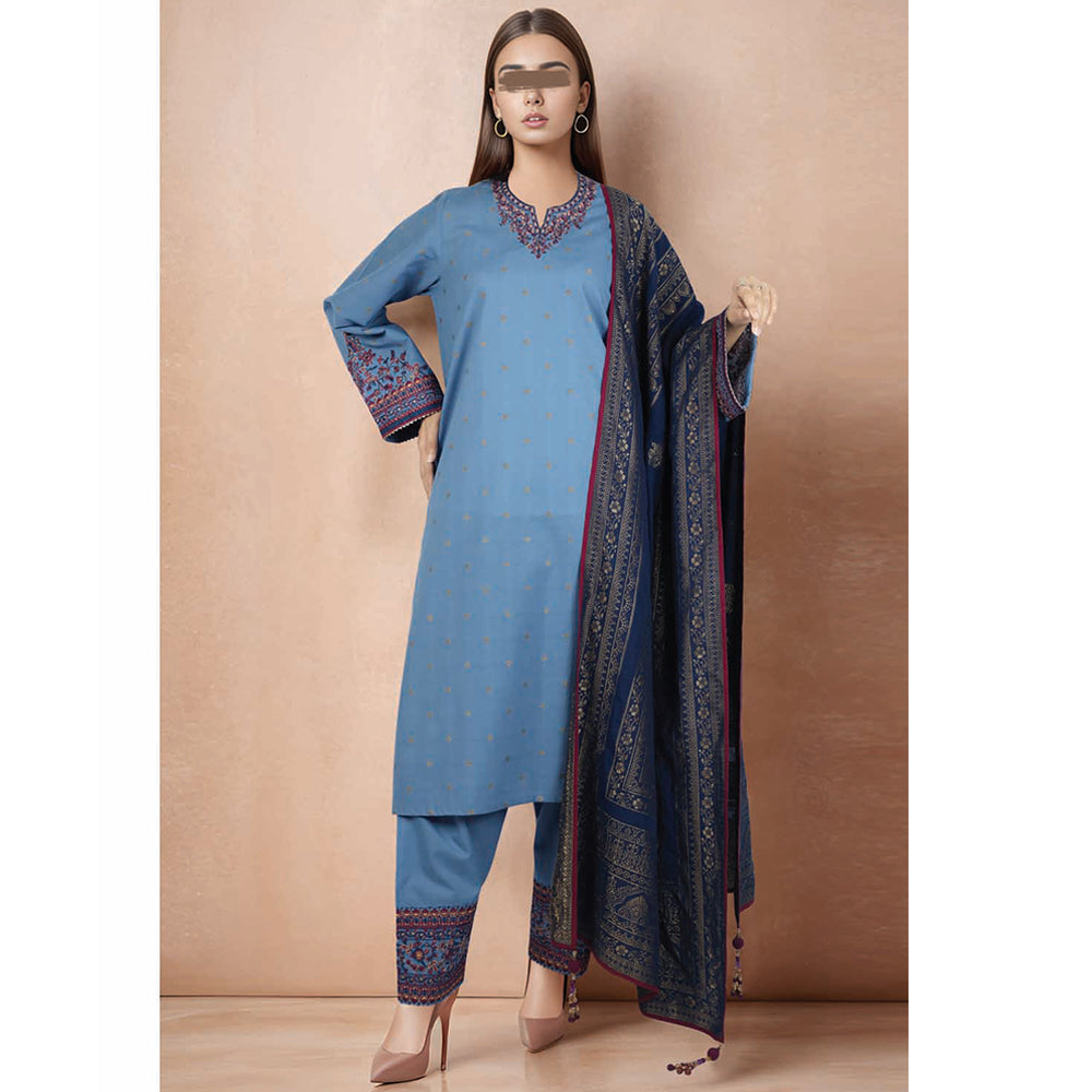 Saya Jacquard Printed Embroidered Unstitched 3Pcs Suit - E08, Women, 3Pcs Shalwar Suit, Saya, Chase Value