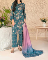 Tawakkal Melek Staple Printed Suit with Shawl - 3 Pc