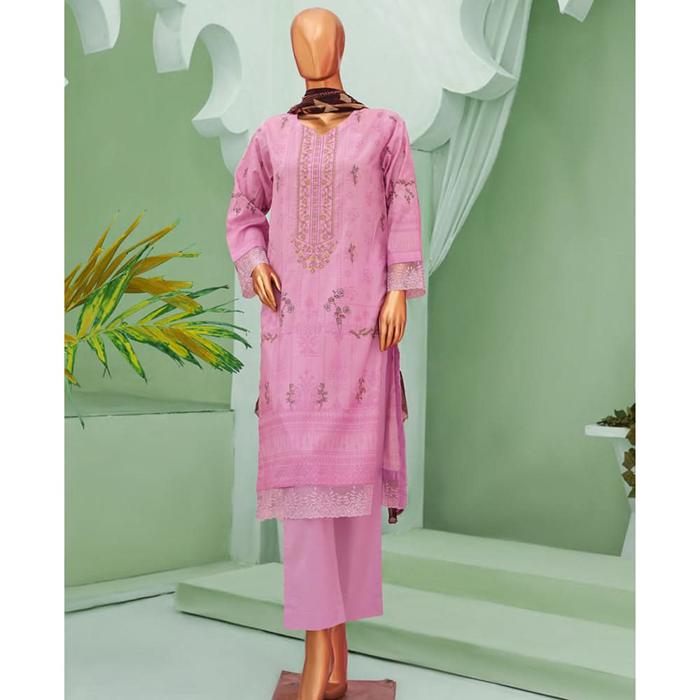Minahil Printed Lawn Embroidered 3Pcs Suit with Bember Dupatta - 7, Women, 3Pcs Shalwar Suit, Leeds Textile, Chase Value