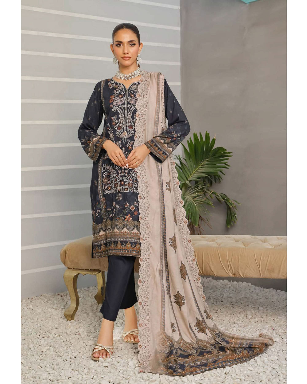Nazia By RA-Bin Hameed Emboridered Linen Unstitched 3Pcs Suit - TS-2026, Women, 3Pcs Shalwar Suit, Rana Arts, Chase Value