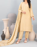 Tawakkal Onaya Leather Peach Printed Suit with Shawl - 3 Pc