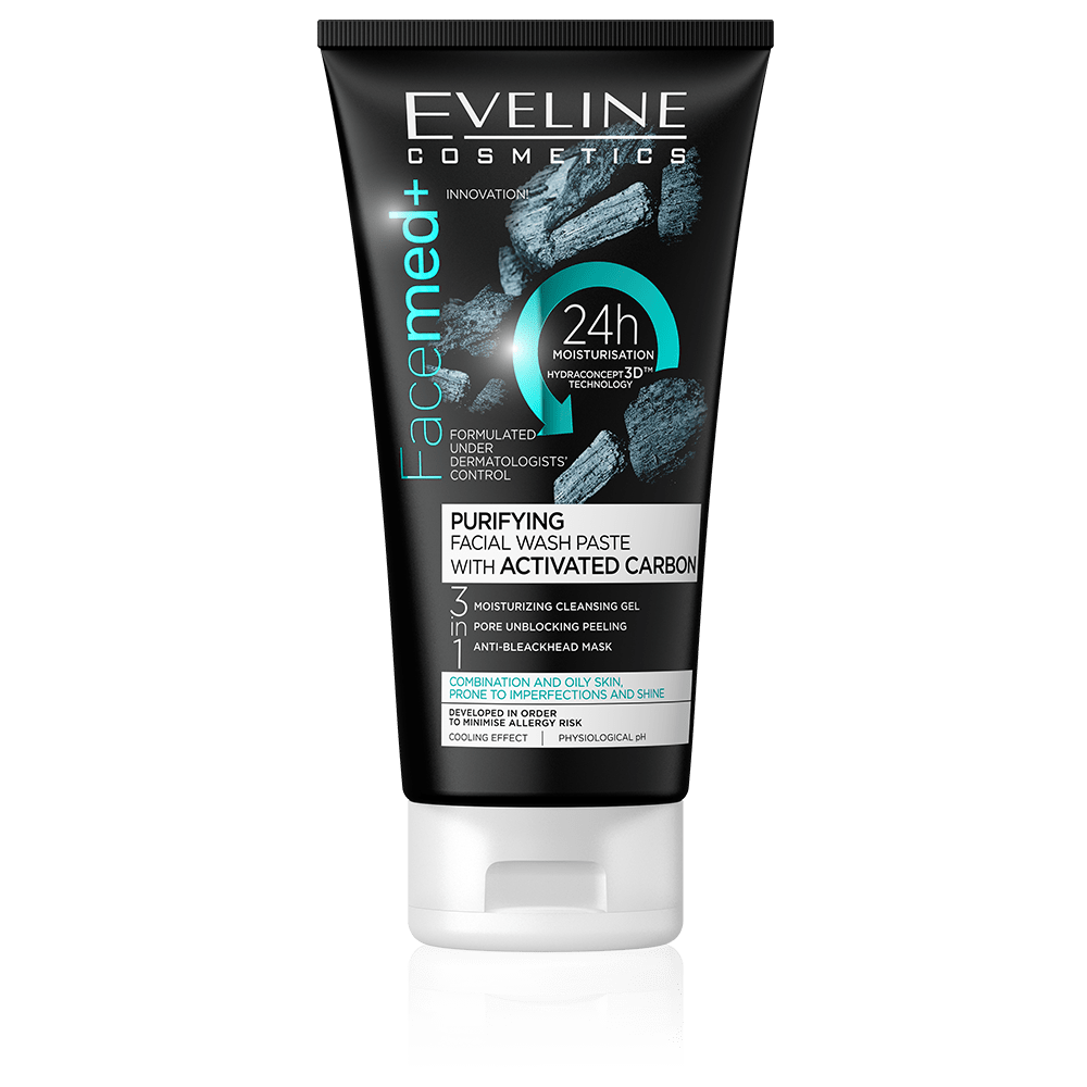 Eveline Facemed + Purifying Facial Wash Paste 3 in 1 with Activated Carbon 150ml, Face Washes, Eveline, Chase Value