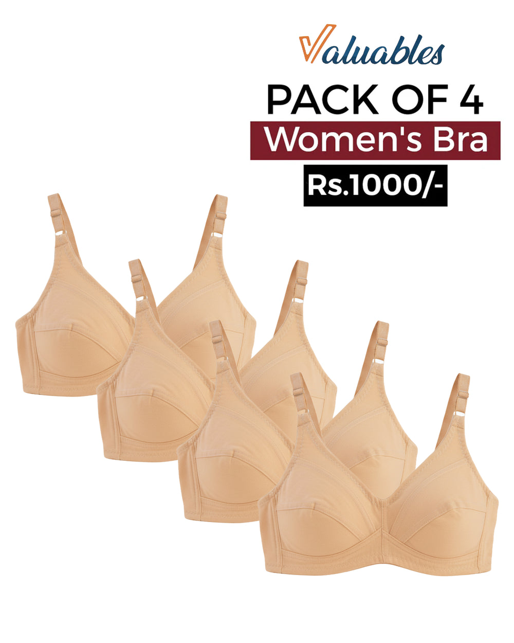 Valuables Cotton Bra Pack OF 4, Women Bras, Chase Value, Chase Value