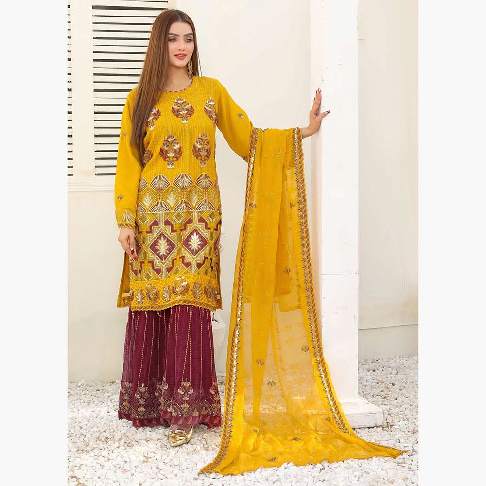 Bin Hameed Haiza Chiffon Semi Stitched Sharara - RAY-4372, Women, 3Pcs Shalwar Suit, Rana Arts, Chase Value