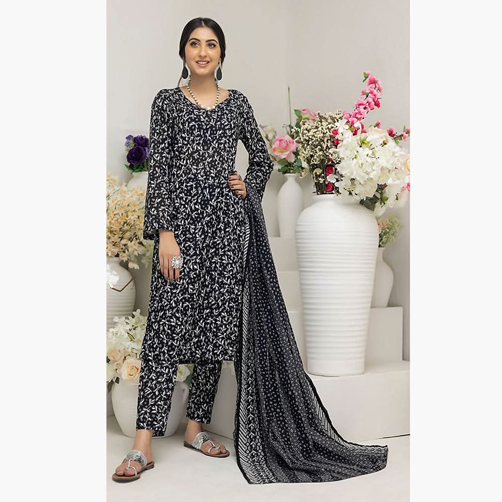 Salina Black & White Unstitched 3Pcs Suit - 7, Women, 3Pcs Shalwar Suit, Regalia Textiles, Chase Value