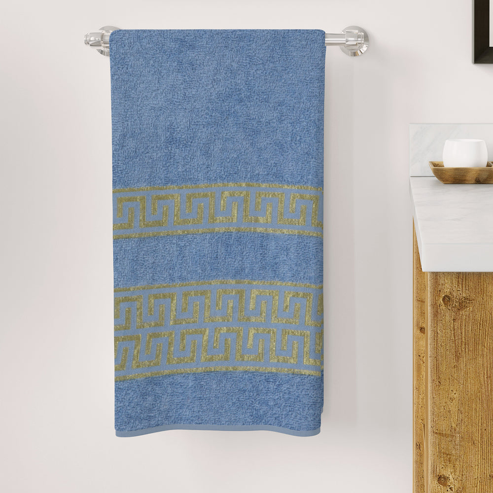 Bath Towel Greek Border - Sky Blue, Bath Towels, Chase Value, Chase Value