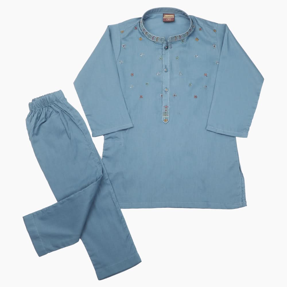 Boys Embroidered Shalwar Suit - Steel Blue, Boys Shalwar Kameez, Chase Value, Chase Value